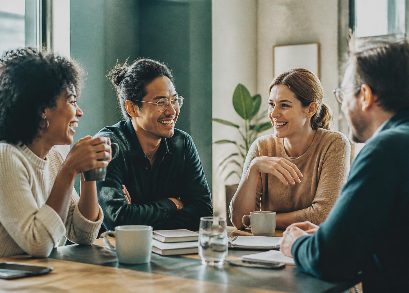 Une équipe internationale échangeant autour d'une table de réunion